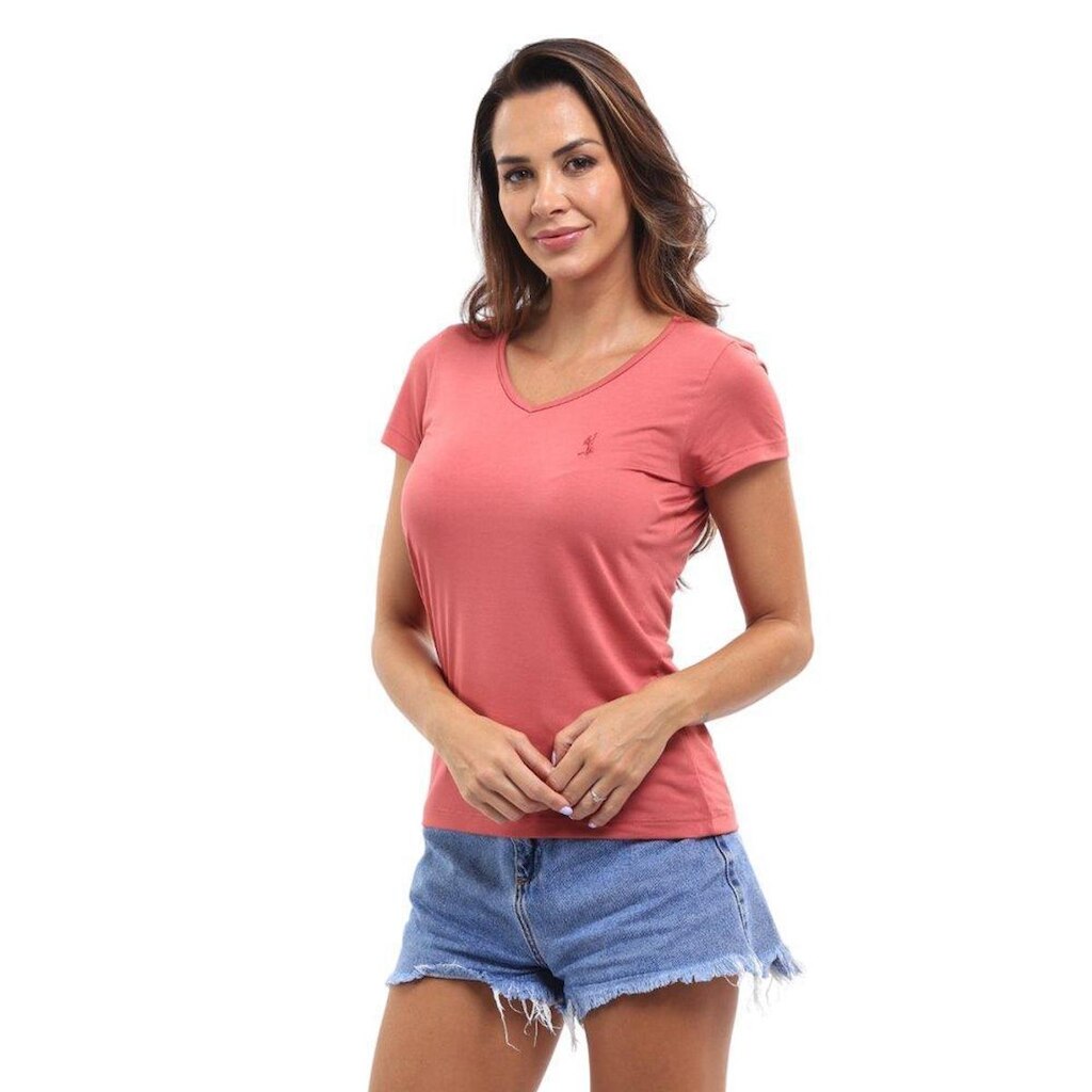 Camiseta Feminina Básica Gola V Viscose Dry Manga Curta