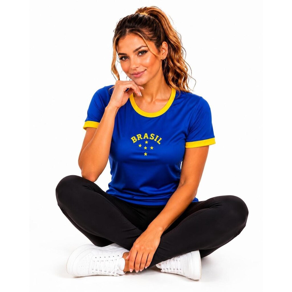 Camiseta Feminina Brasil Copa 2026Estilo Casual Tecido Premium Poliéster e Viscose