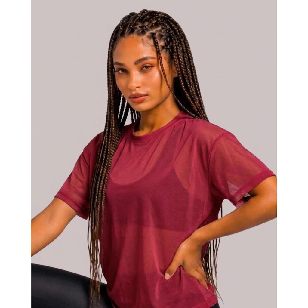 Camiseta Feminina Citrino Tule Transparente Manga Curta Villa Sports