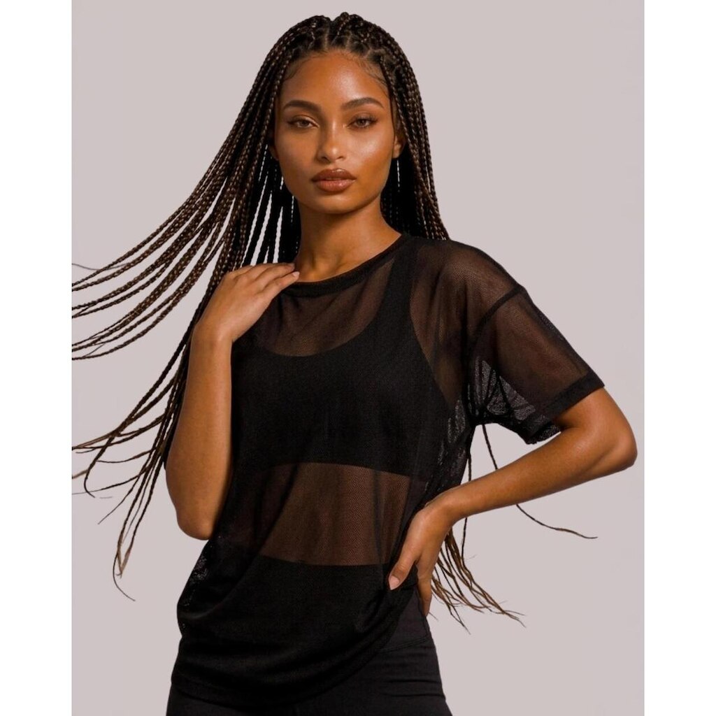 Camiseta Feminina Citrino Tule Transparente Manga Curta Villa Sports