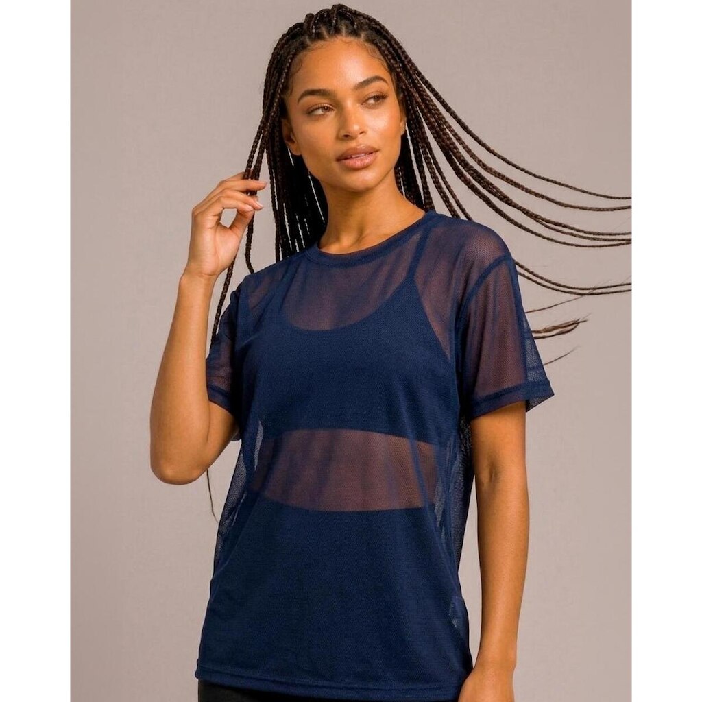 Camiseta Feminina Citrino Tule Transparente Manga Curta Villa Sports