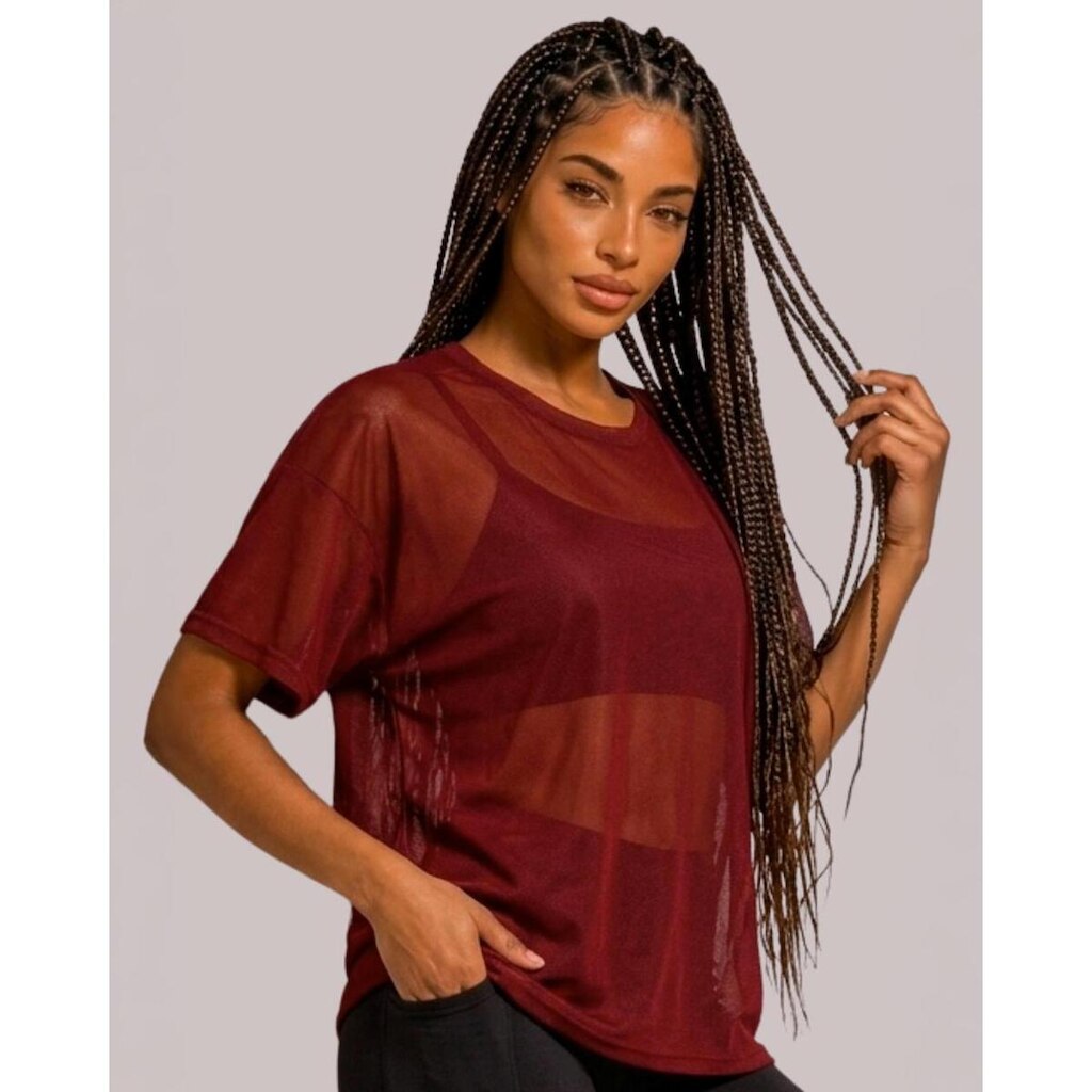 Camiseta Feminina Citrino Tule Transparente Manga Curta Villa Sports
