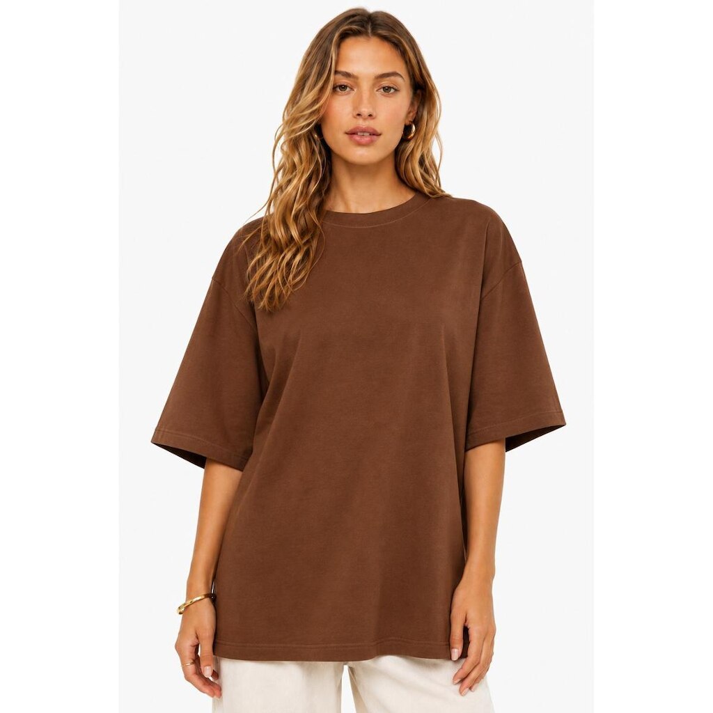Camiseta Feminina D Bell Outlet Fashion Oversized Marrom
