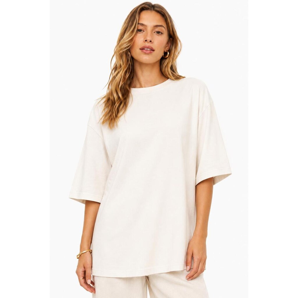 Camiseta Feminina D Bell Outlet Fashion Oversized OffWhite
