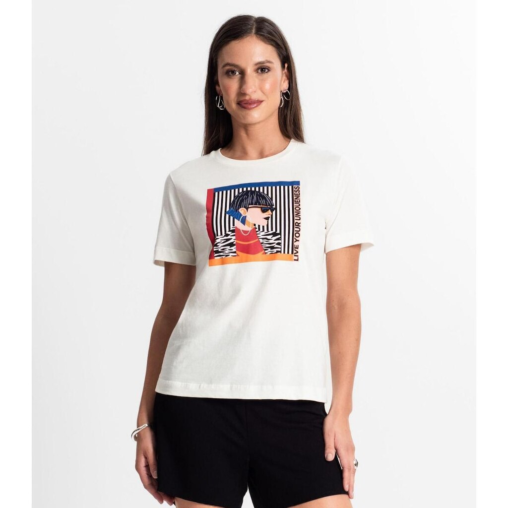 Camiseta Feminina Em Meia Malha Rovitex Bege