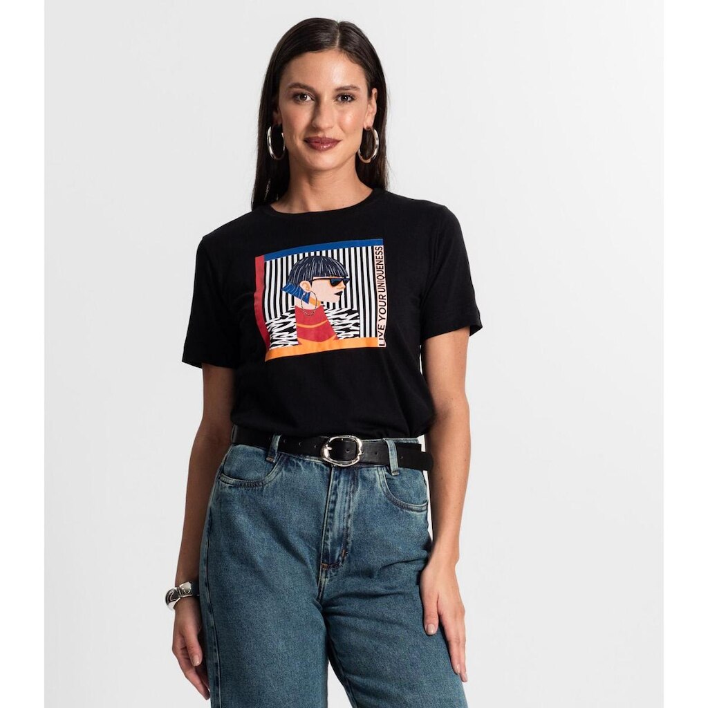 Camiseta Feminina Em Meia Malha Rovitex Preto
