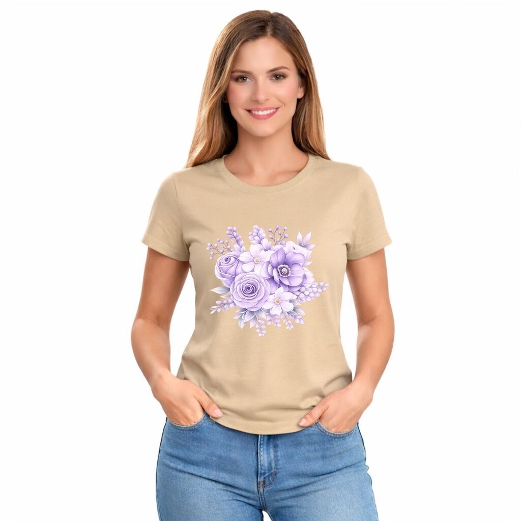 Camiseta Feminina Floral Buquê Confortável Estampa Delicada