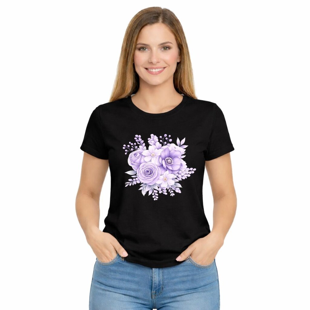 Camiseta Feminina Floral Buquê Confortável Estampa Delicada