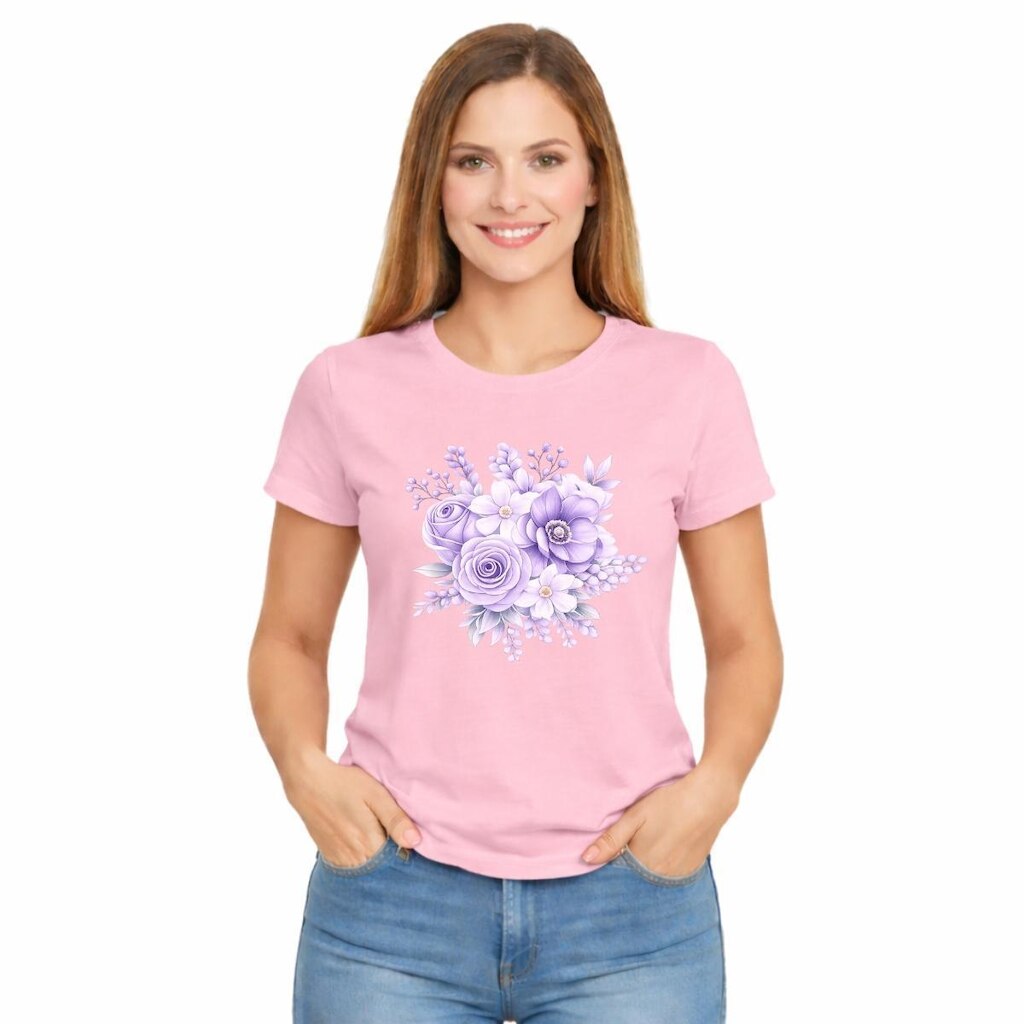 Camiseta Feminina Floral Buquê Confortável Estampa Delicada