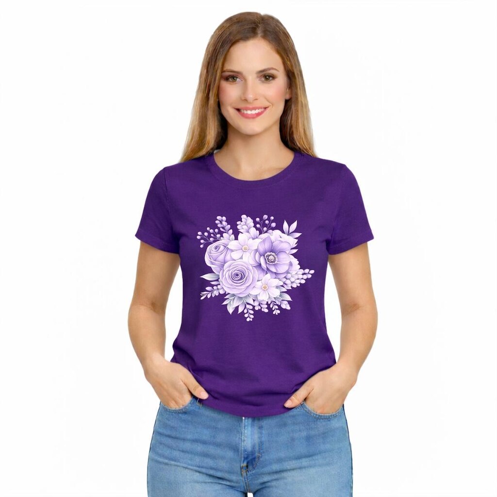 Camiseta Feminina Floral Buquê Confortável Estampa Delicada