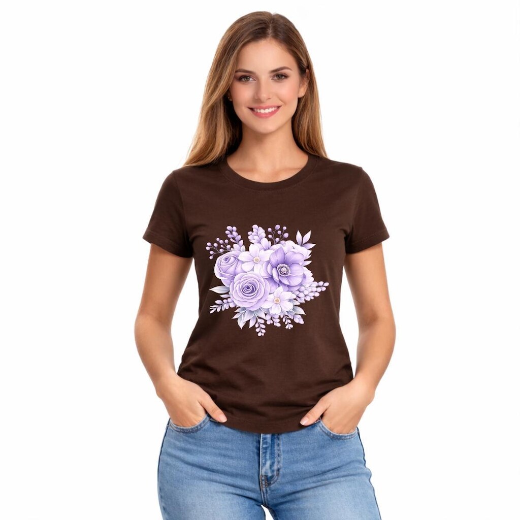 Camiseta Feminina Floral Buquê Confortável Estampa Delicada