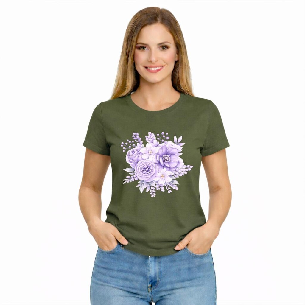 Camiseta Feminina Floral Buquê Confortável Estampa Delicada