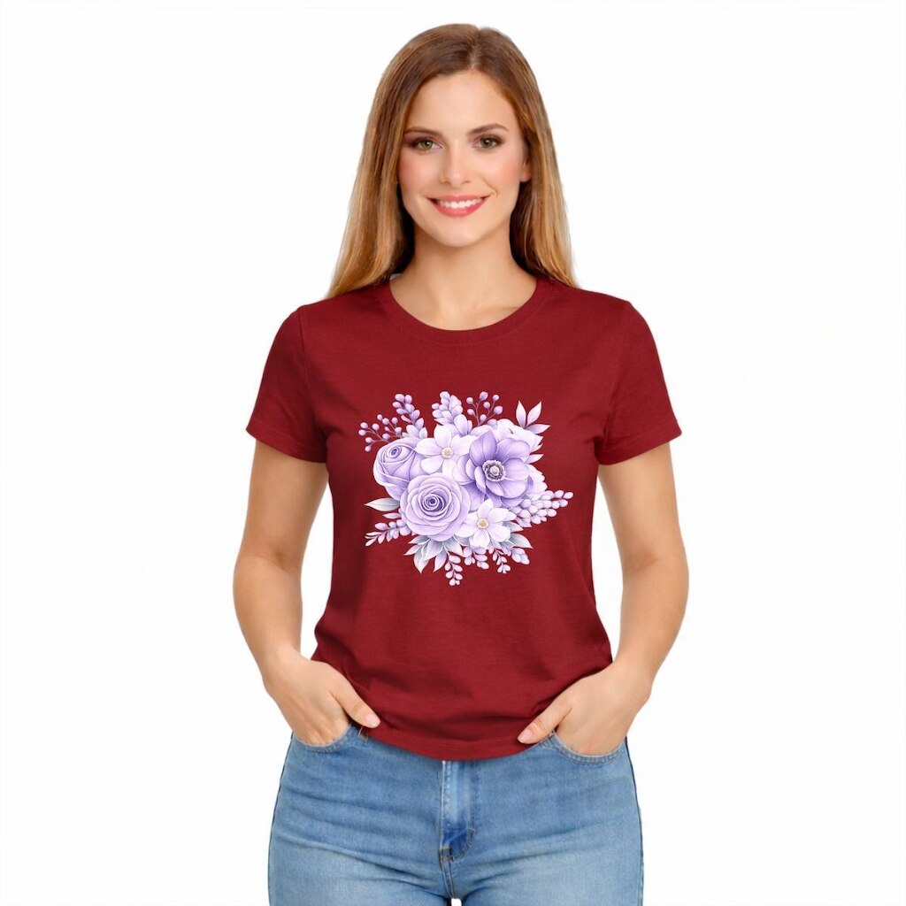 Camiseta Feminina Floral Buquê Confortável Estampa Delicada