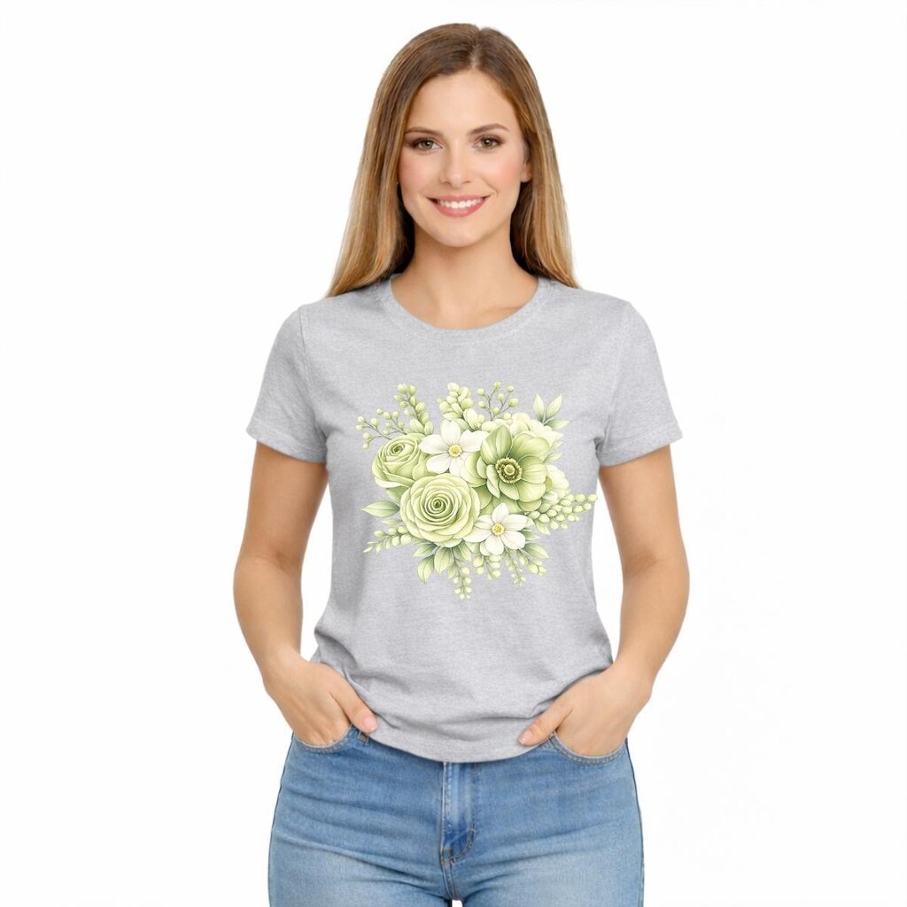 Camiseta Feminina Flores Verde Estampa Delicada Moderna