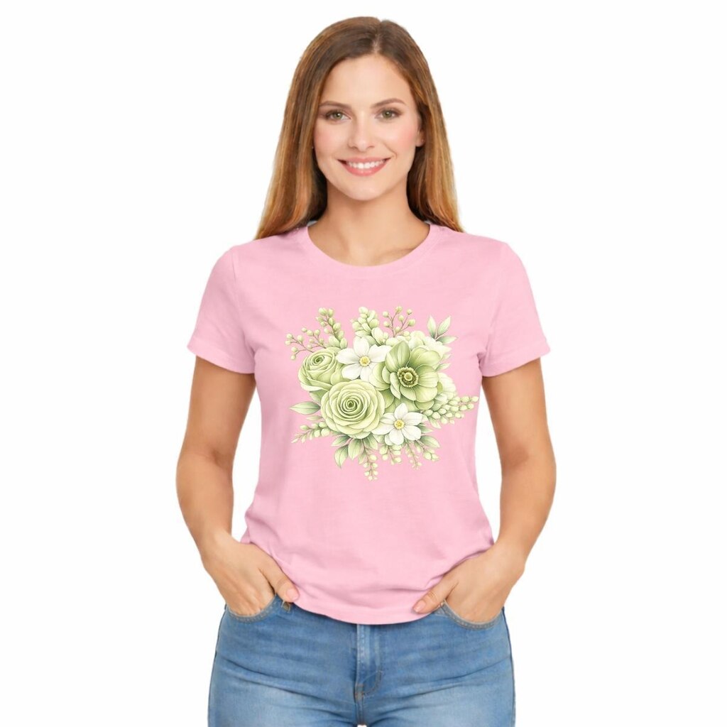 Camiseta Feminina Flores Verde Estampa Delicada Moderna