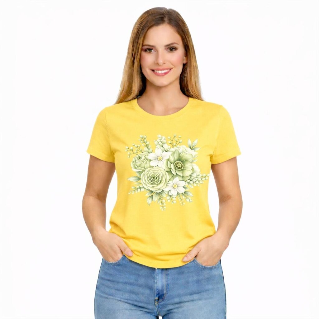Camiseta Feminina Flores Verde Estampa Delicada Moderna