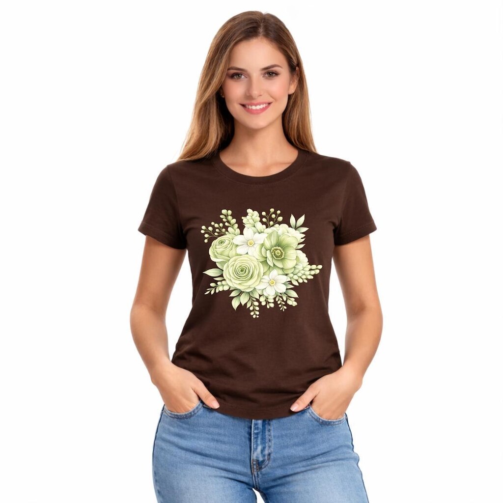 Camiseta Feminina Flores Verde Estampa Delicada Moderna