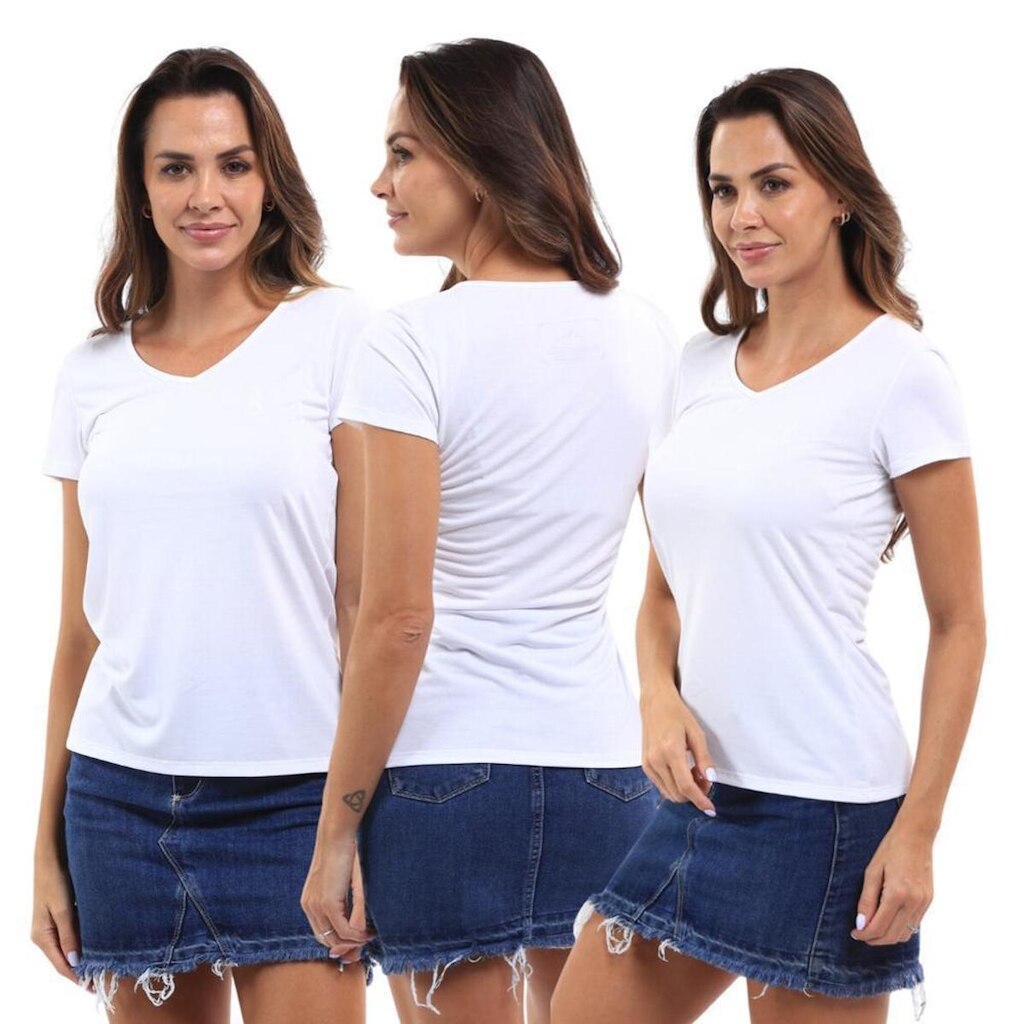 Camiseta Feminina Gola V Viscolycra Conforto Dia A Dia