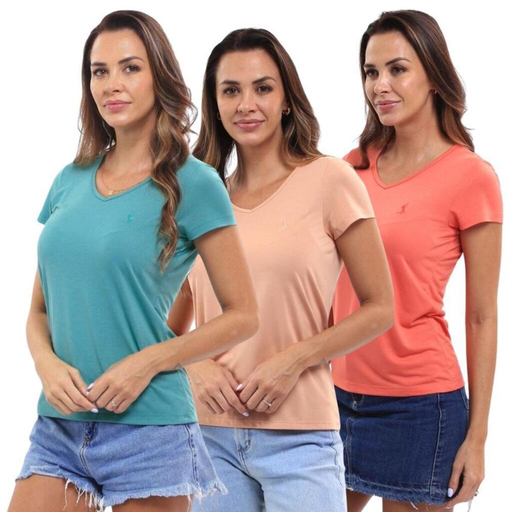 Camiseta Feminina Gola V Viscolycra Conforto Dia A Dia