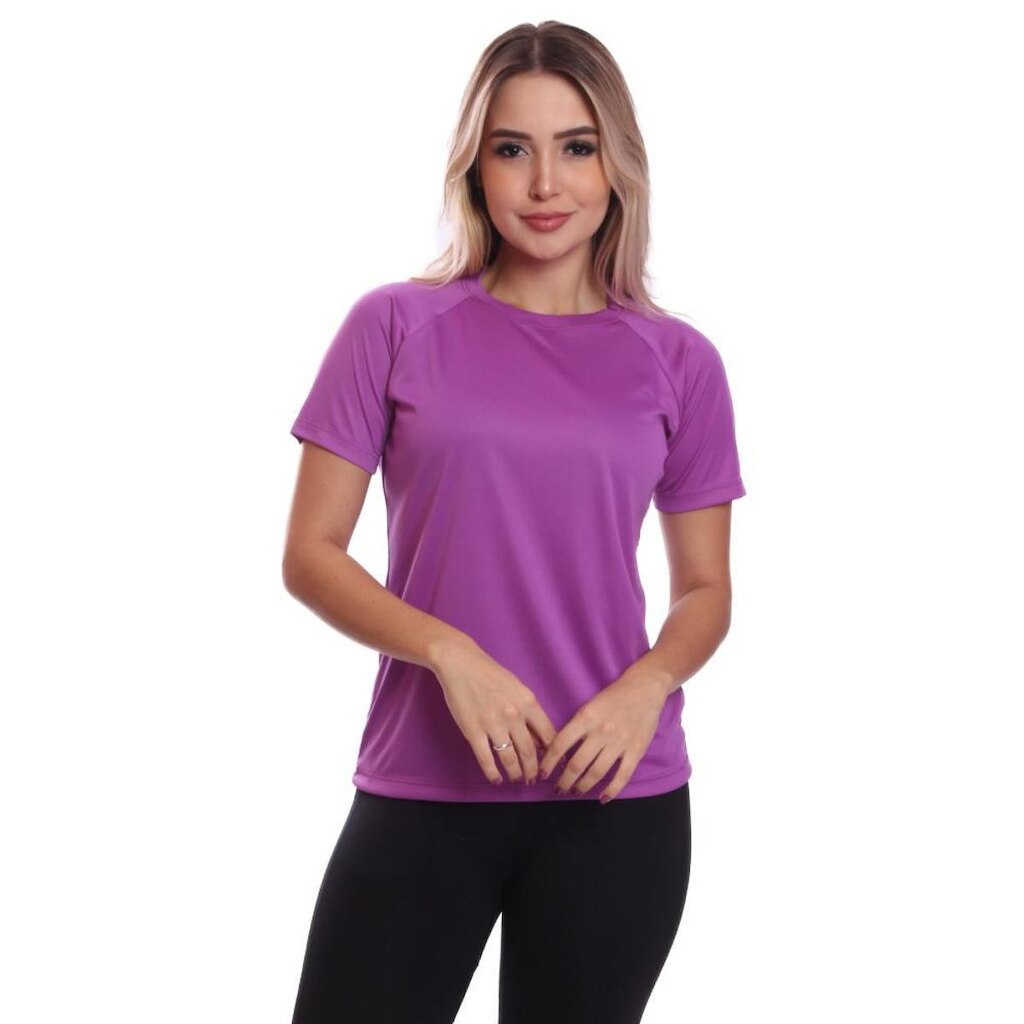 Camiseta Feminina Manga Curta Blusa Dry Proteção Solar UV Baby Look Fitness Academia Treino