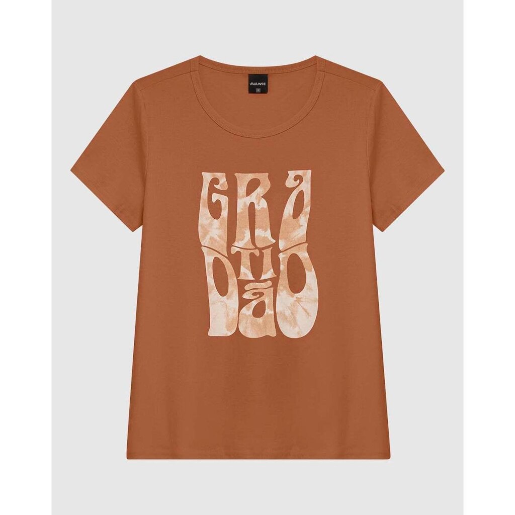 Camiseta Feminina Manga Curta Estampa Frontal Em Malha Algodão