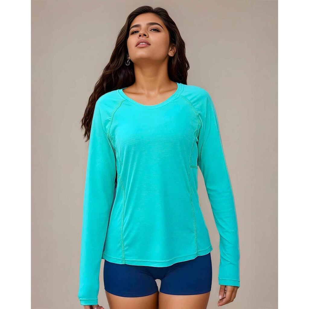 Camiseta Feminina Manga Longa Slim Jade Poliamida Texturizada Villa Sports