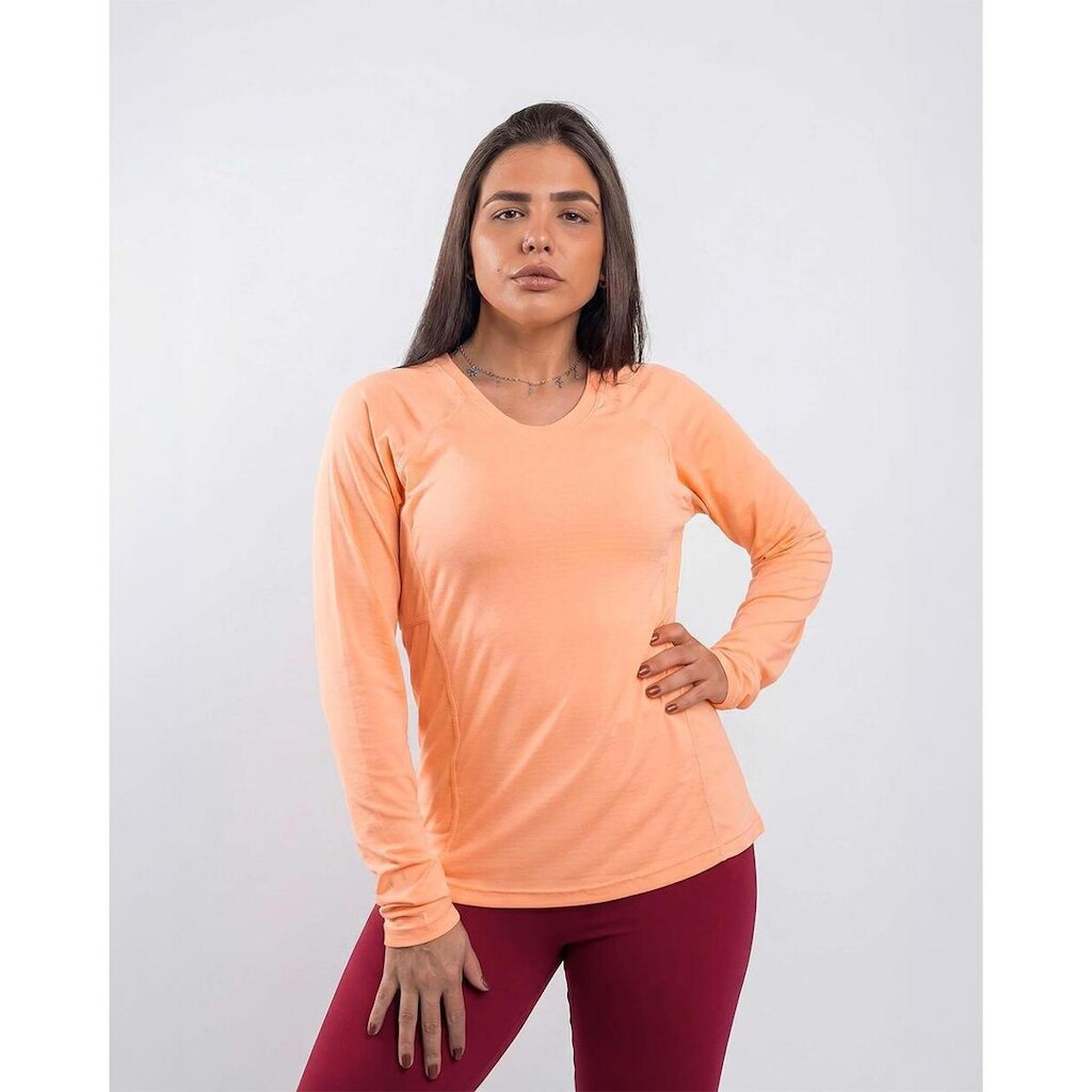 Camiseta Feminina Manga Longa Slim Jade Poliamida Texturizada Villa Sports