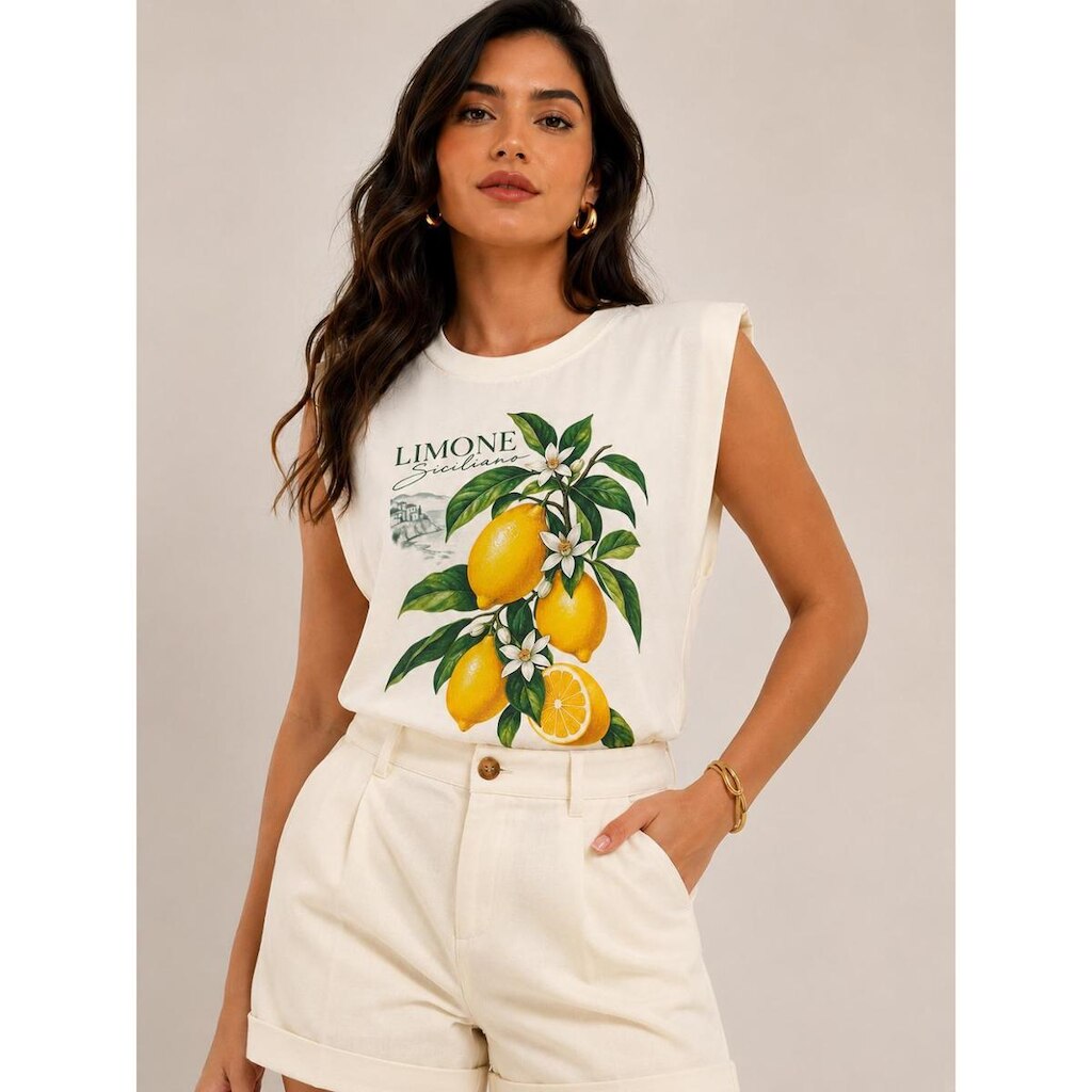 Camiseta Feminina Manga Muscle Tee Estampa Limone Siciliano