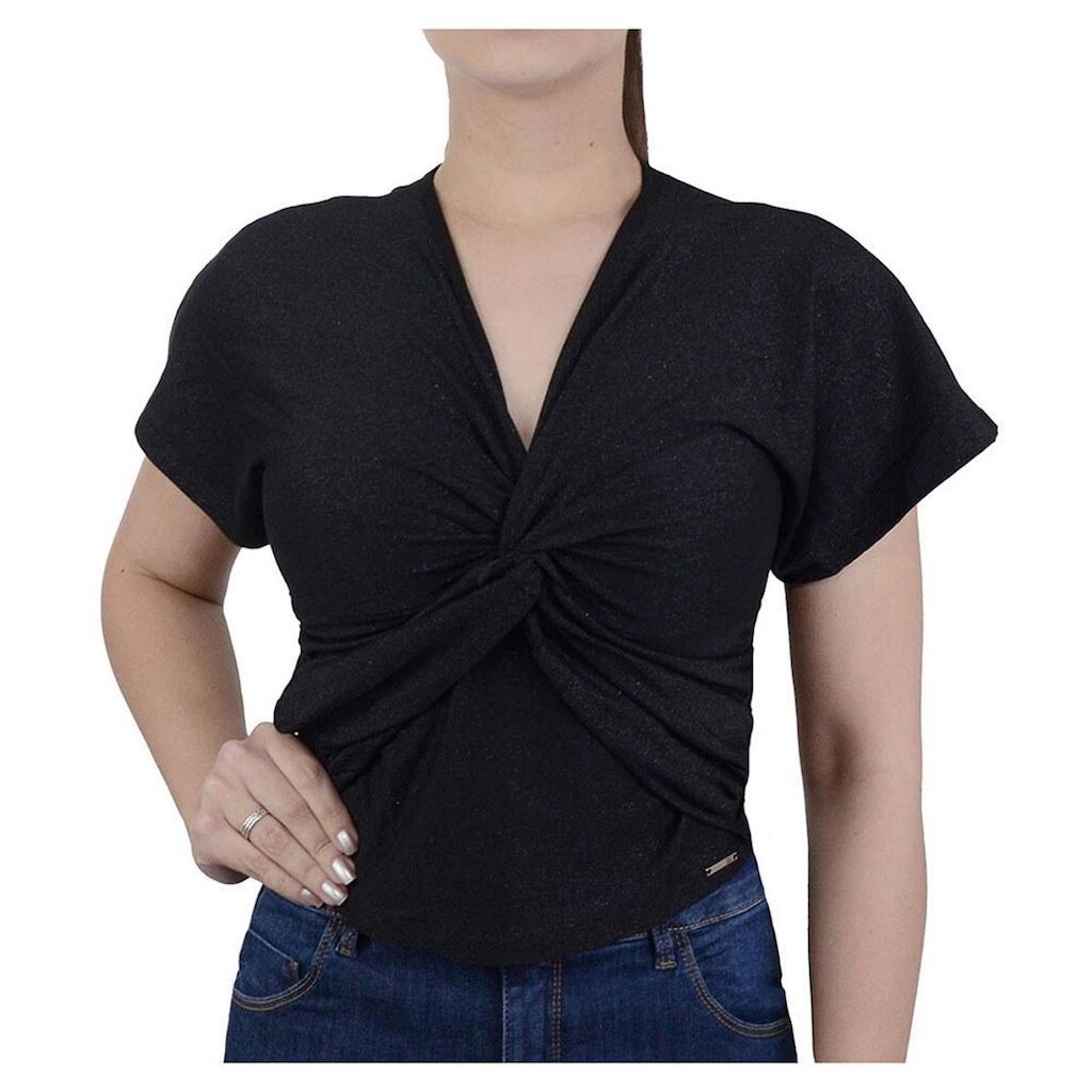 Camiseta Feminina Olho Fatal Cropped Shine Preta - 60164