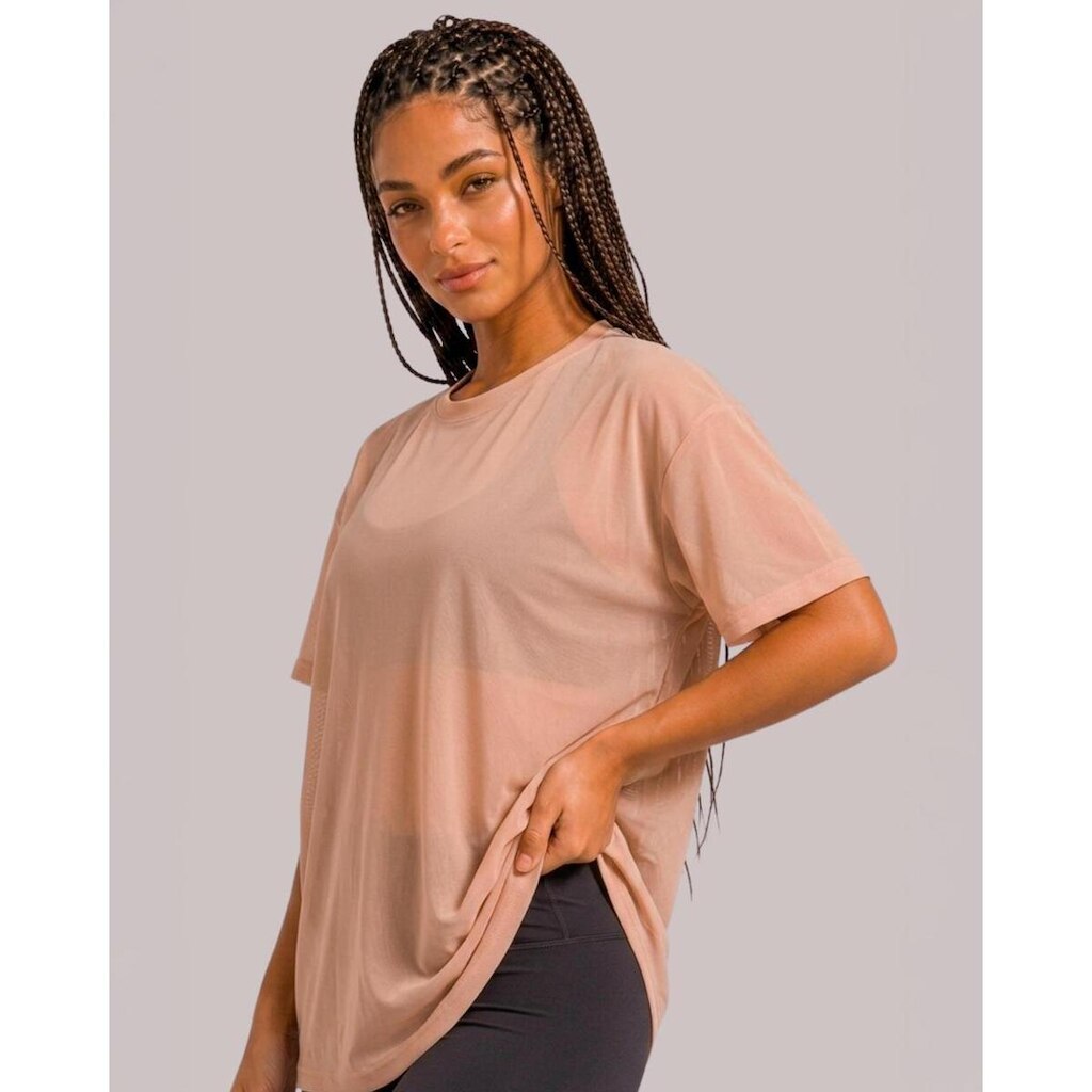 Camiseta Feminina Oversized Tule De Poliamida Academia Villa Sports - Nude - U