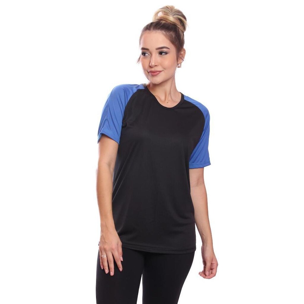 Camiseta Feminina Raglan Duas Cores Dry Proteção Solar UV Academia Treino Fitness Ciclismo Esporte