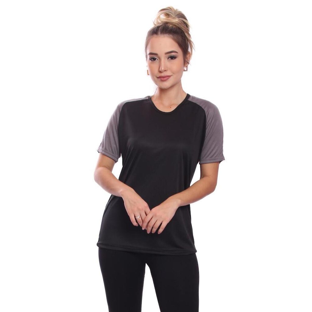 Camiseta Feminina Raglan Duas Cores Dry Proteção Solar UV Academia Treino Fitness Ciclismo Esporte