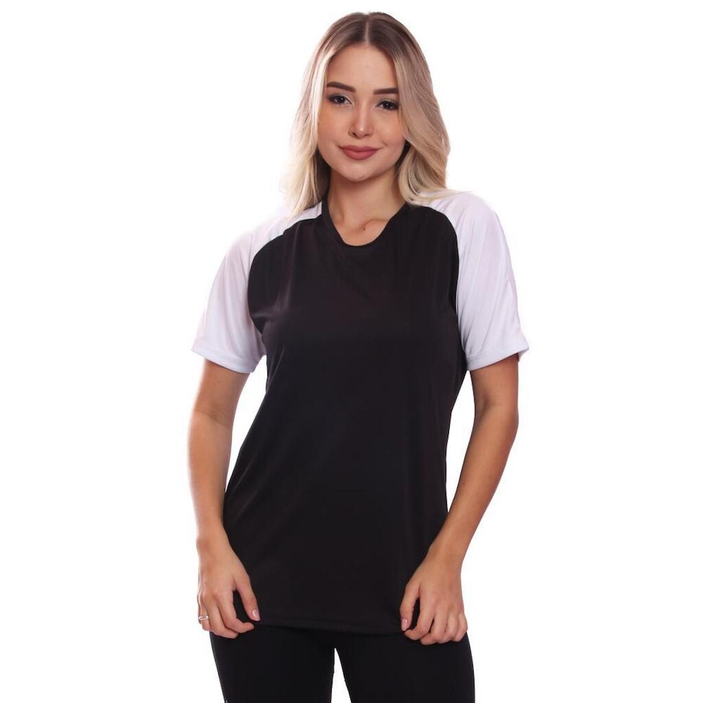 Camiseta Feminina Raglan Duas Cores Dry Proteção Solar UV Academia Treino Fitness Ciclismo Esporte