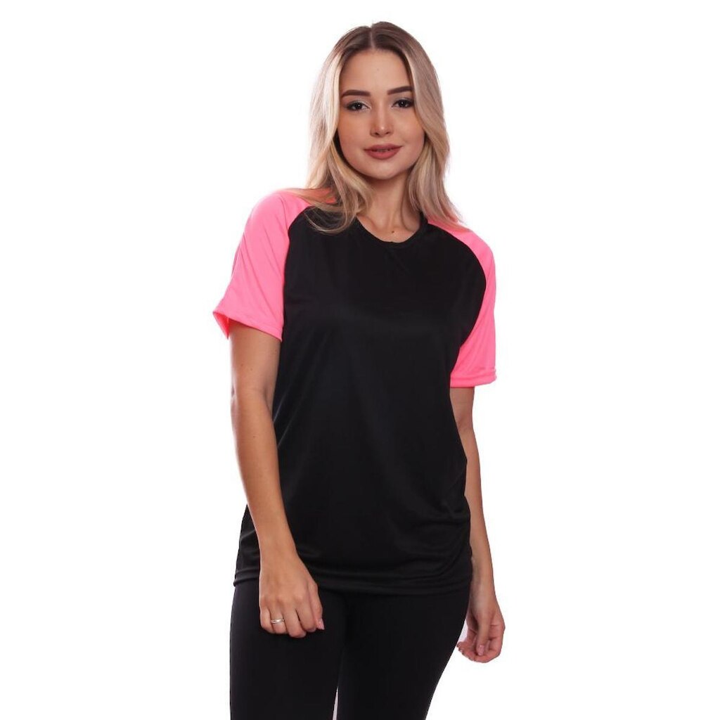 Camiseta Feminina Raglan Duas Cores Dry Proteção Solar UV Academia Treino Fitness Ciclismo Esporte