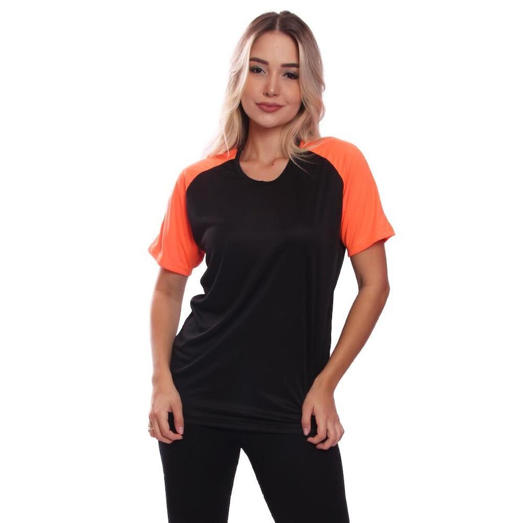 Camiseta Feminina Raglan Duas Cores Dry Proteção Solar UV Academia Treino Fitness Ciclismo Esporte