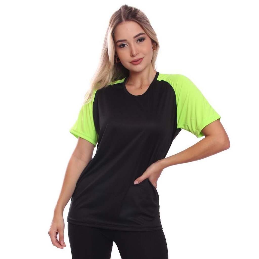 Camiseta Feminina Raglan Duas Cores Dry Proteção Solar UV Academia Treino Fitness Ciclismo Esporte