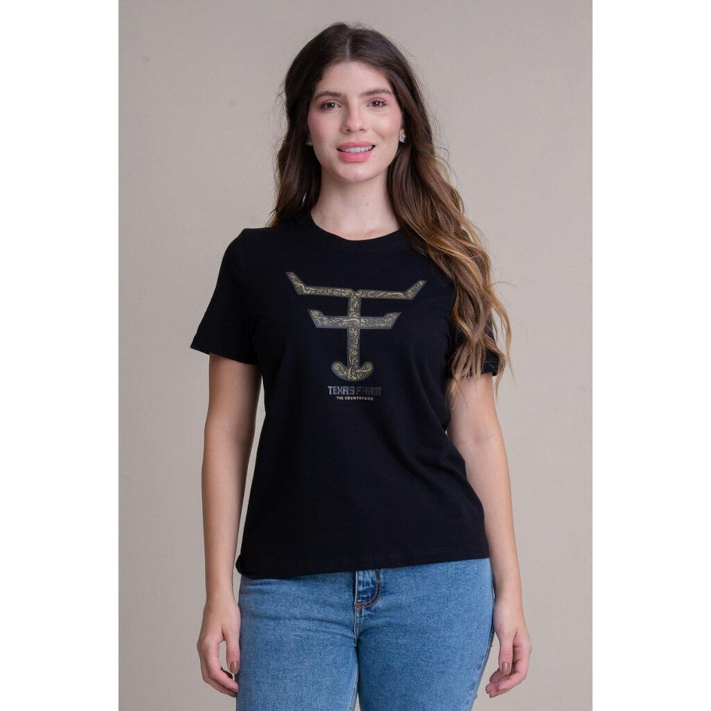 CAMISETA FEMININA SOFT TEXAS FARM - FRIENDSHIP - CFS006 - PRETO