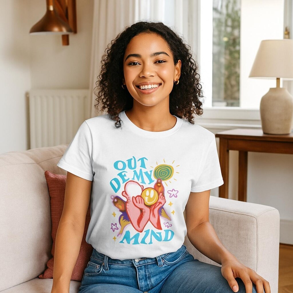 Camiseta Feminina T-shirt Algodão Estampada Branca Out Of My Mind
