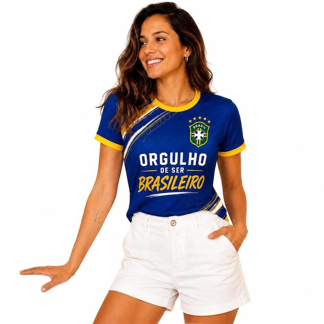 Camiseta Feminina T Shirt Basil Comemorativa Orgulho de ser Brasileiro