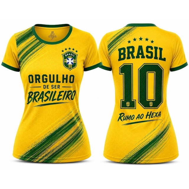 Camiseta Feminina T Shirt Basil Comemorativa Orgulho de ser Brasileiro