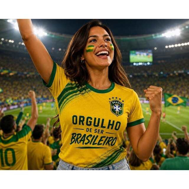 Camiseta Feminina T Shirt Basil Comemorativa Orgulho de ser Brasileiro