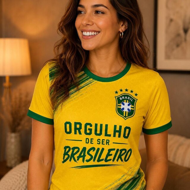 Camiseta Feminina T Shirt Basil Comemorativa Orgulho de ser Brasileiro
