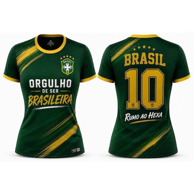 Camiseta Feminina T Shirt Basil Comemorativa Orgulho de ser Brasileiro