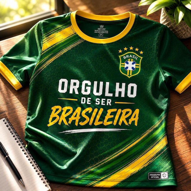 Camiseta Feminina T Shirt Basil Comemorativa Orgulho de ser Brasileiro