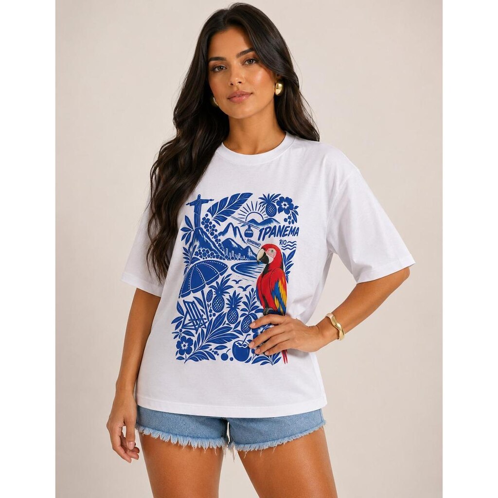 Camiseta Feminina T-shirt Estampa Arara Ipanema