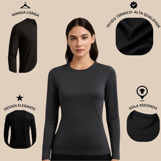 Camiseta Feminina Térmica UV Manga Longa para Academia e Esporte Alta Performance e Mobilidade
