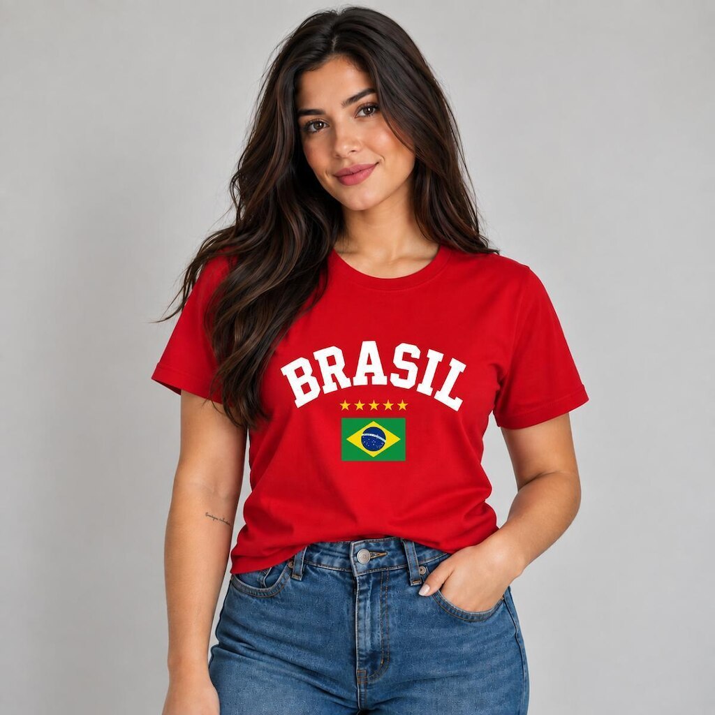Camiseta Feminina Vermelha Brasil Brasileiridades Casual Moderna