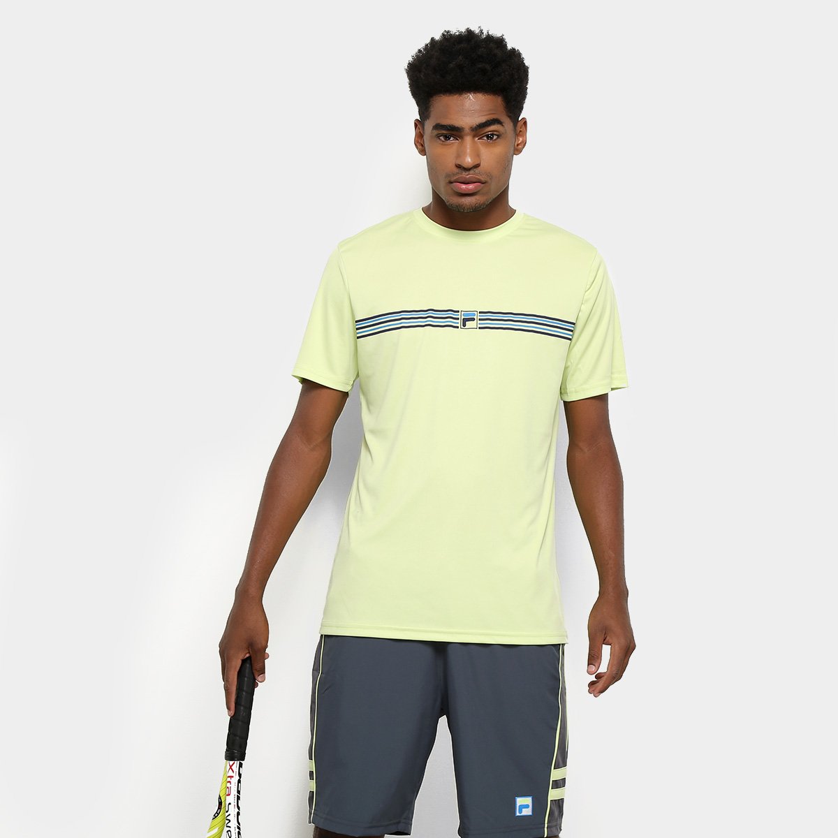 Camiseta Fila Aztec Box Stripes Masculina - Verde Limão Menor preço em Camiseta Fila Aztec Box Stripes Masculina - Verde Limão