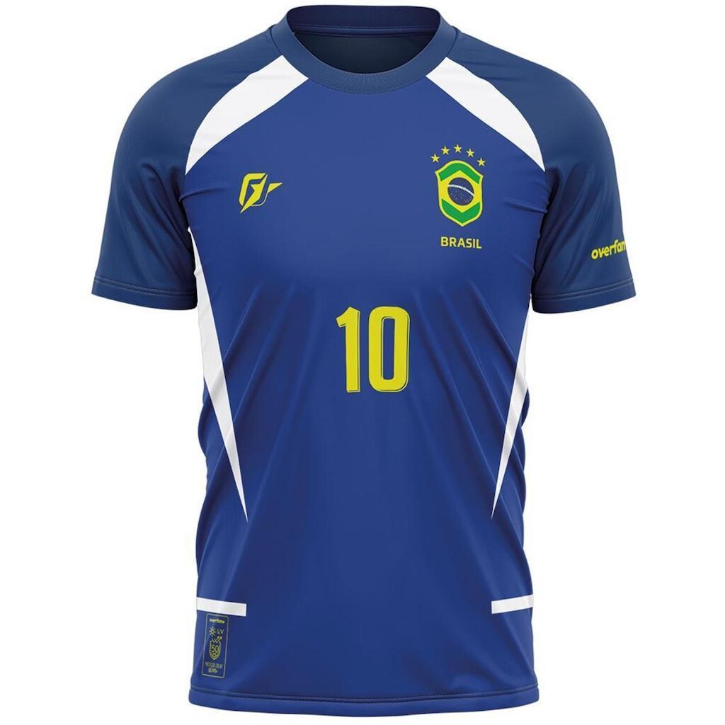 Camiseta Filtro UV Brasil Canarinho Azul Torcedor Retrô Penta
