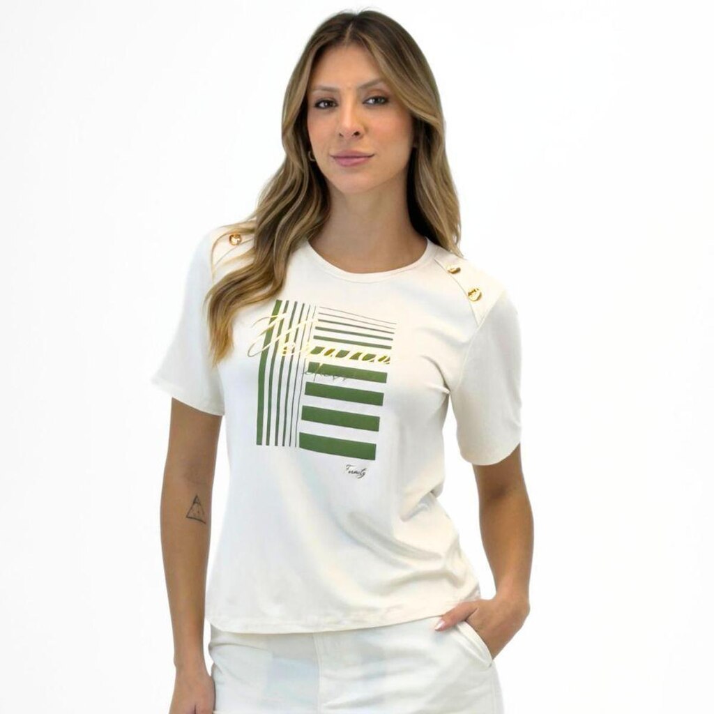 Camiseta Formitz T-Shirt com Estampa Manga Curta Gola Redonda Feminina